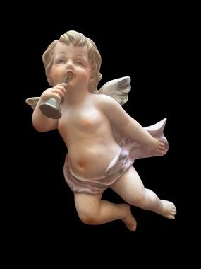 Vintage ARNART JAPAN Bisque Porcelain Cherub Wall Angel - #3944